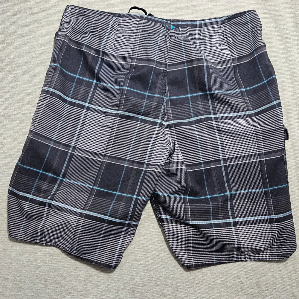 ONeill Mens Plaid Board Shorts Black White Blue Cargo Pocket Size 36‎ 14106702